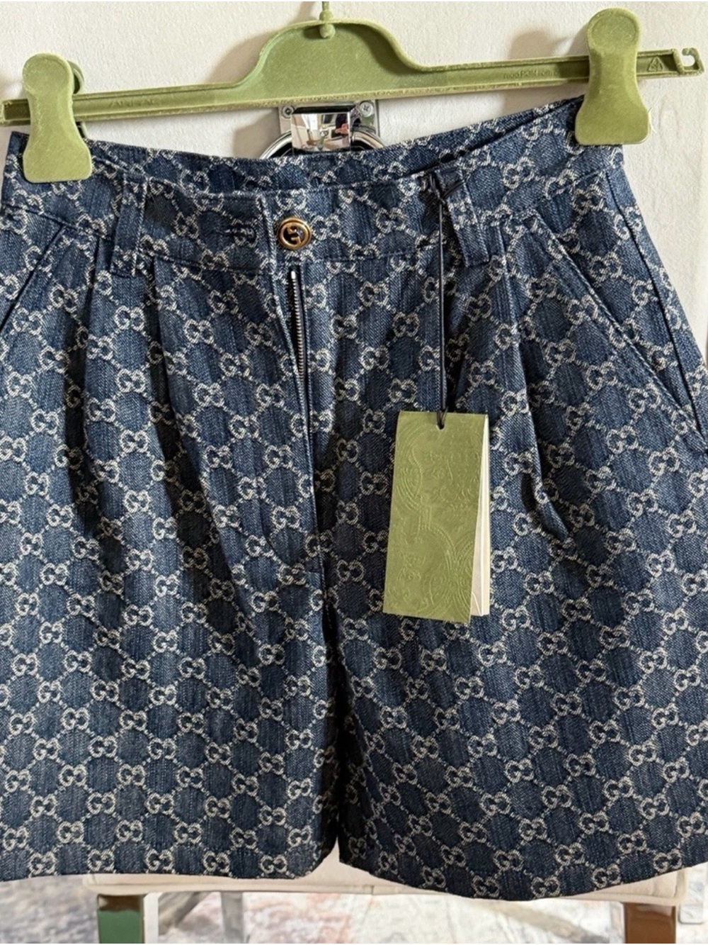 Gucci Navy Blue GG Jacquard Denim Shorts